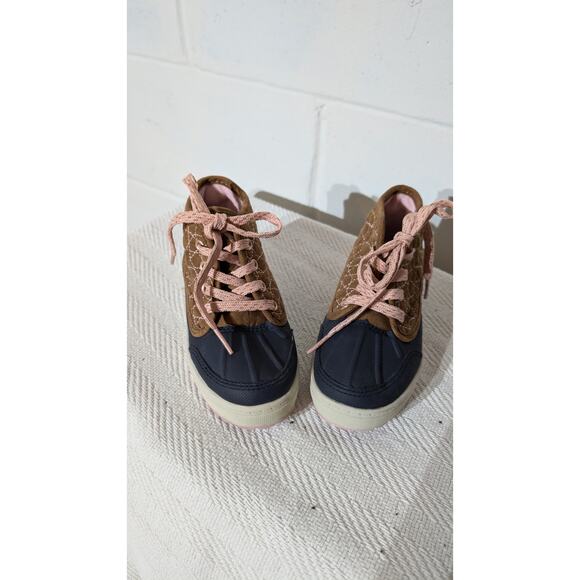 OshKosh Bgosh Toddler Girl's Lace Up Duck Boots Rain Boots Brown & Blue Size 11 - Picture 2 of 5